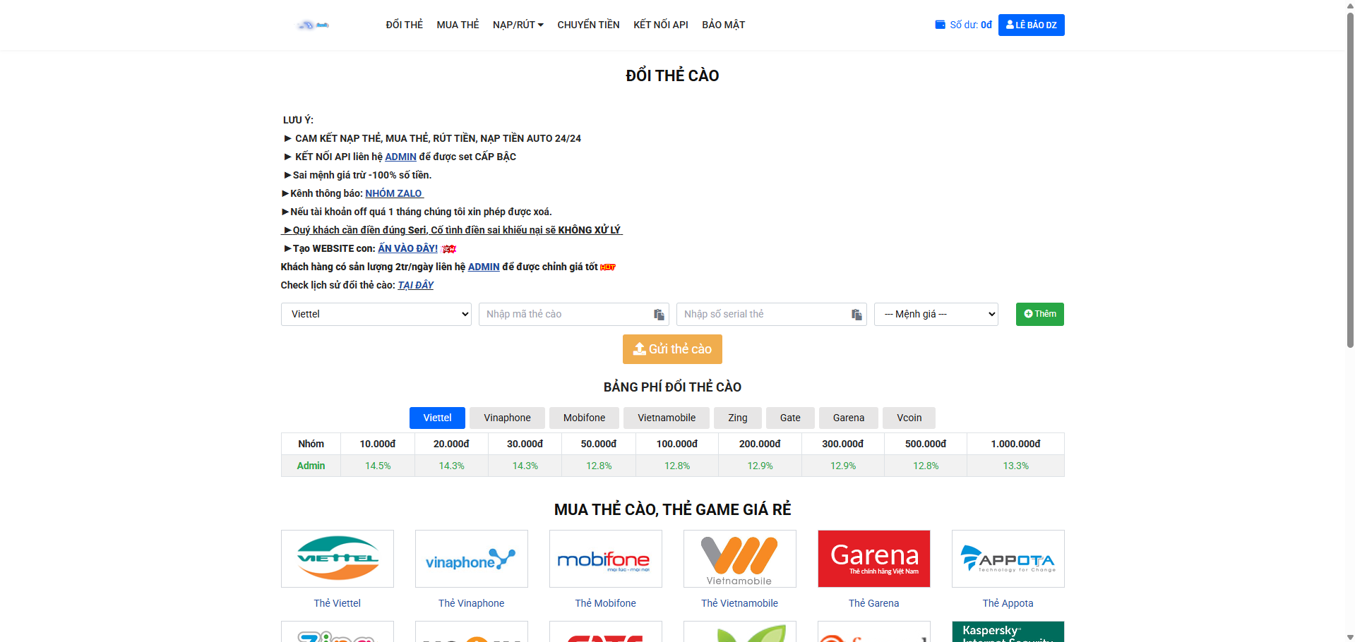 Code gạch thẻ như nappay.vn